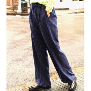 Lands End pants Womens 16 Navy Pinstripe High Rise Wide Leg Trouser new $99.95